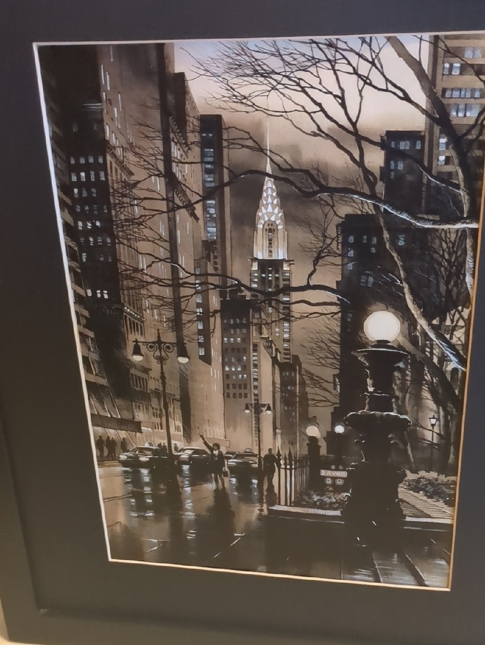 Stunning Framed NY Cityscape Print in Black, Brown & Cream